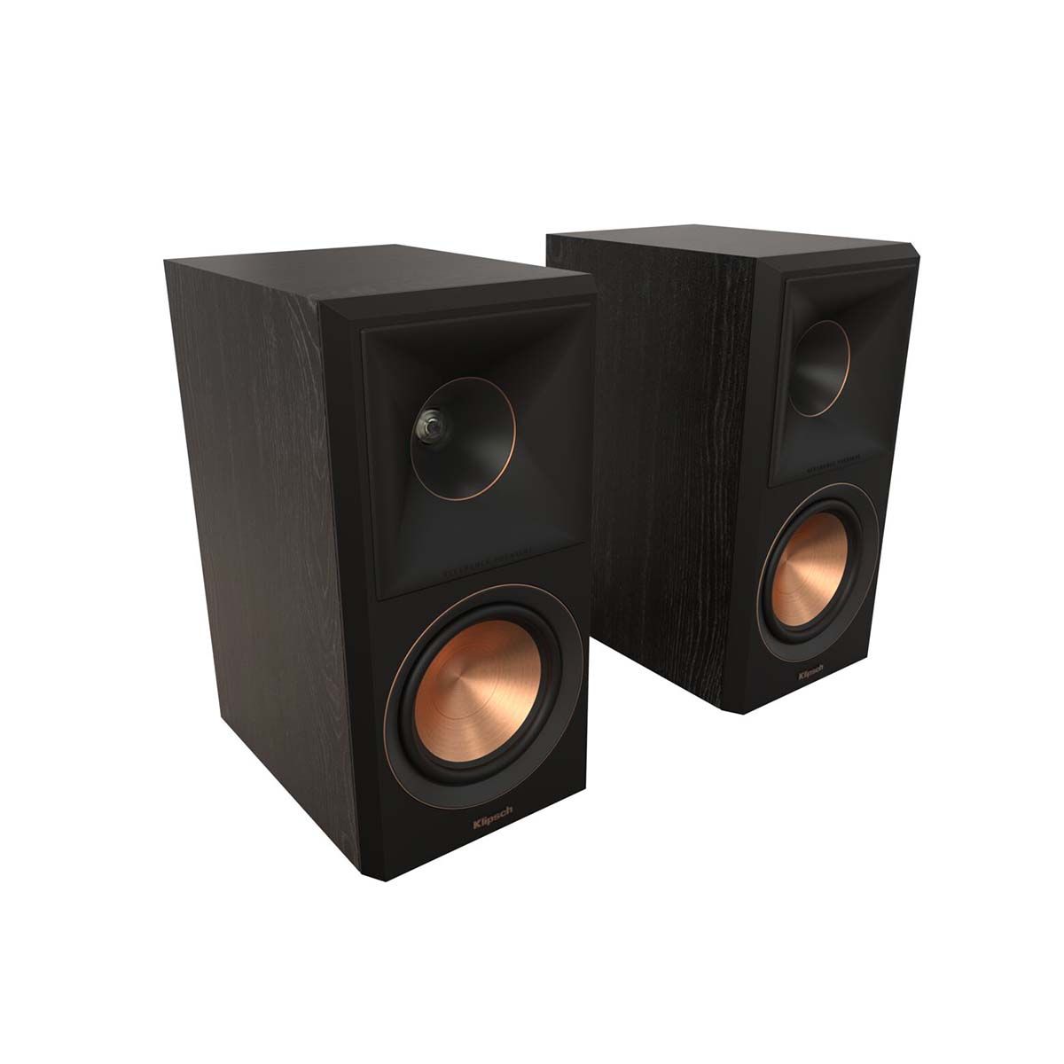 Klipsch RP-500M II Bookshelf Speakers - Ebony - Pair - angled front view of pair without grills