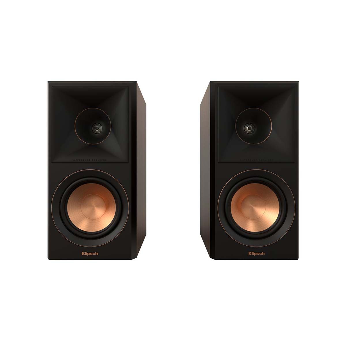 Klipsch RP-500M II Bookshelf Speakers - Walnut - Pair - front view of pair without grills