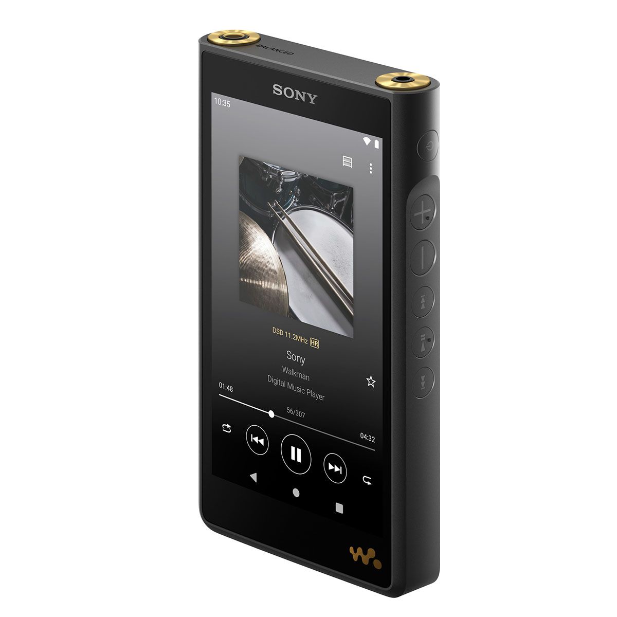 Sony WM1AM2 Walkman Digital Music Player - angled front view with album art