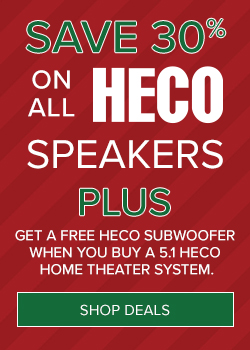 Save 30% on all HECO Speakers PLUS Get a free HECO Subwoofer when you buy a 5.1 HECO Home Theater System