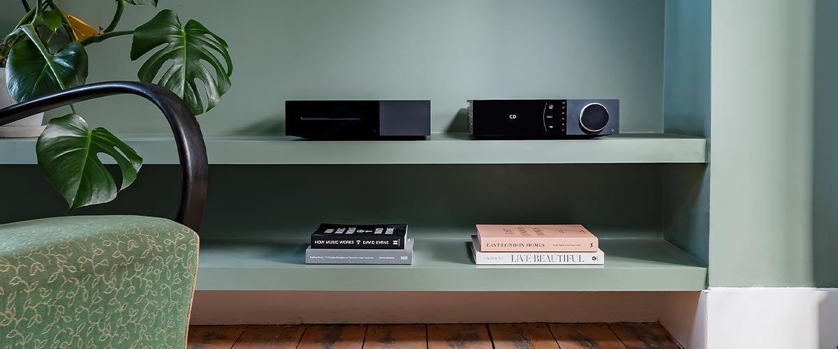 Cambridge Audio Evo Series on shelf beside CD player