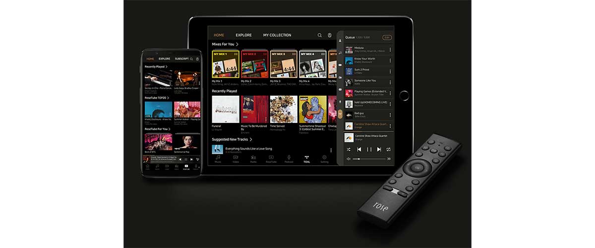 HIFI Rose companion app on mobile devices and tablets.