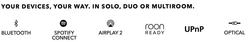 Streaming apps & wireless playback options for Devialet Phantoms — Bluetooth, Spotify Connect, Airplay 2, Roon Ready, UPnP, Optical
