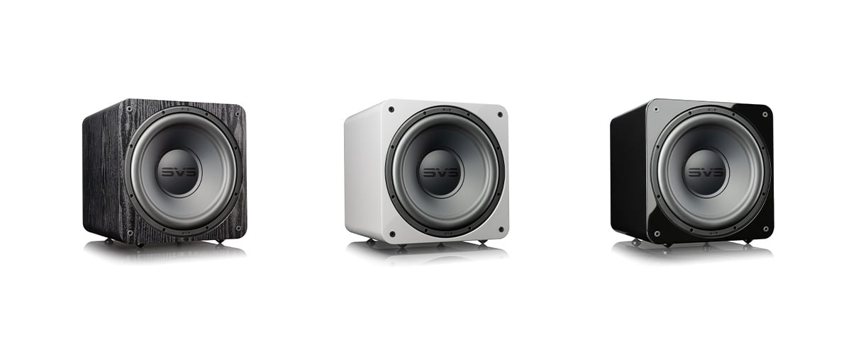 SVS SB-1000 Pro subwoofer in black ash, while gloss and piano black