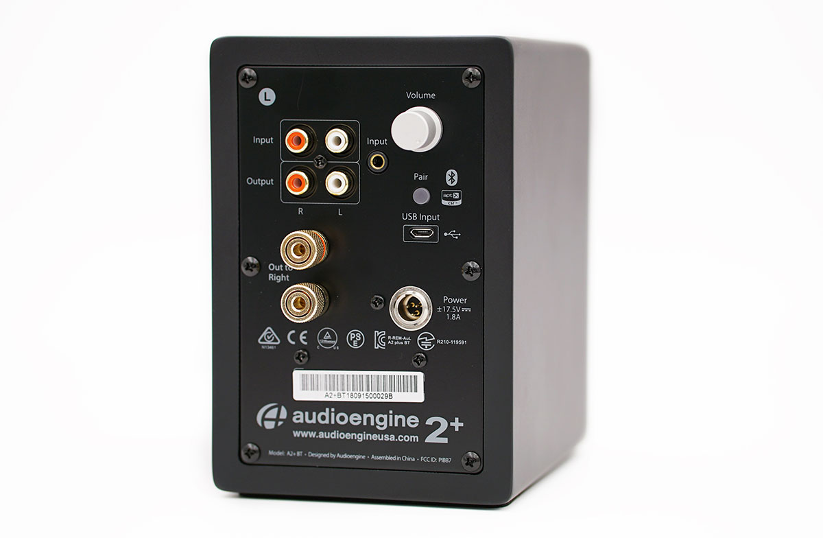 Rear shot of Audioengine A2+ Wireless Speaker Inputs