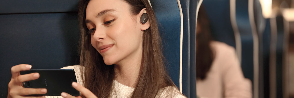 Sony WF 1000XM3 headphones airplane lifestyle