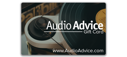 Rendering of an Audio Advice Gift card with turntable in the background