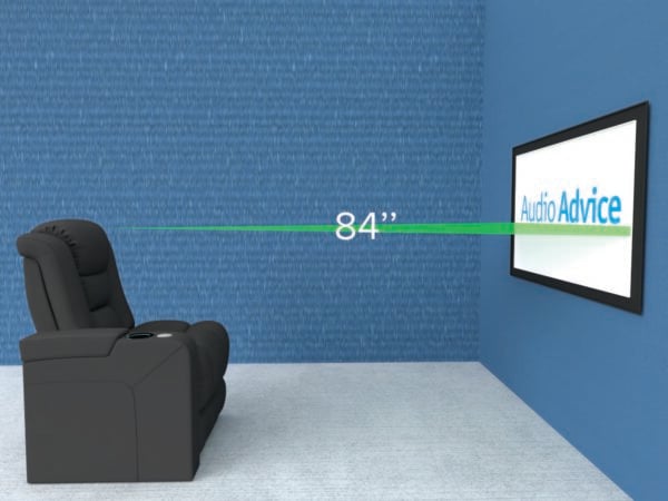 diagram of a home theater chair 84 inches away from the television : 84 x .6723 = 56.47 55" is ideal for 30-degree viewing angle