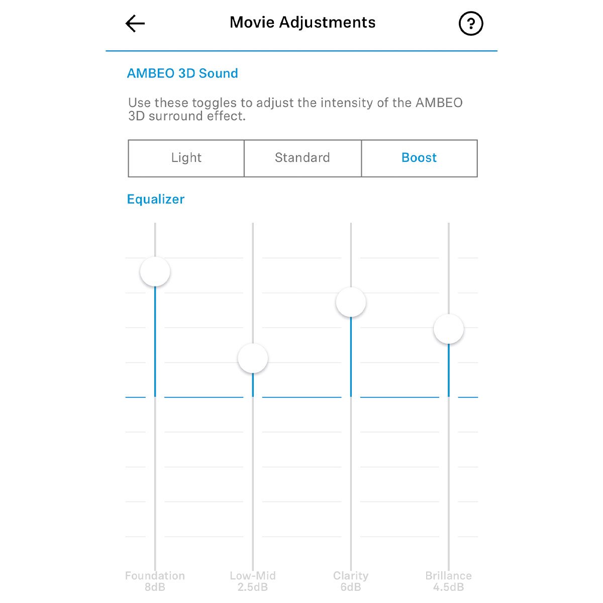 screenshot of sennheiser control app with movie adjustments