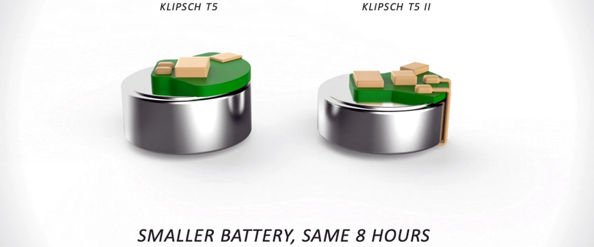 graphic art showing Klipsch T5 II battery vs Klipsch T5 battery size