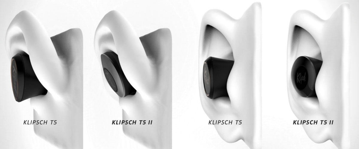 graphic art showing difference in fit of Klipsch T5 II vs Klipsch T5 inside the ear
