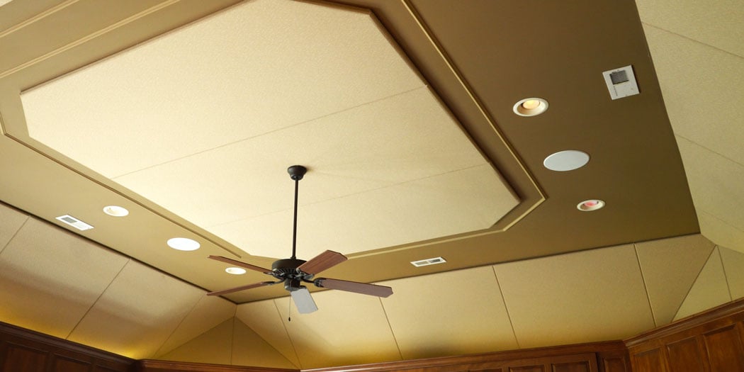 Home Theater Ceiling Treatment in tan color.