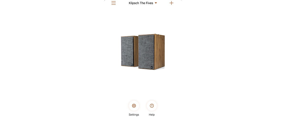 screenshot of the Klipsch Connect App Home Screen when The Fives are paired successfully with a smartphone.
