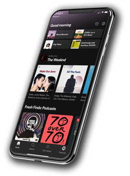 Image of Iphone using the Spotify app to stream music or listen to podcast.