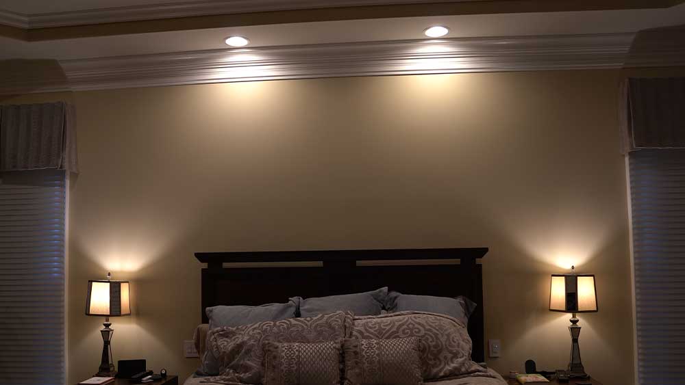 Master bedroom with traditional LED lighting