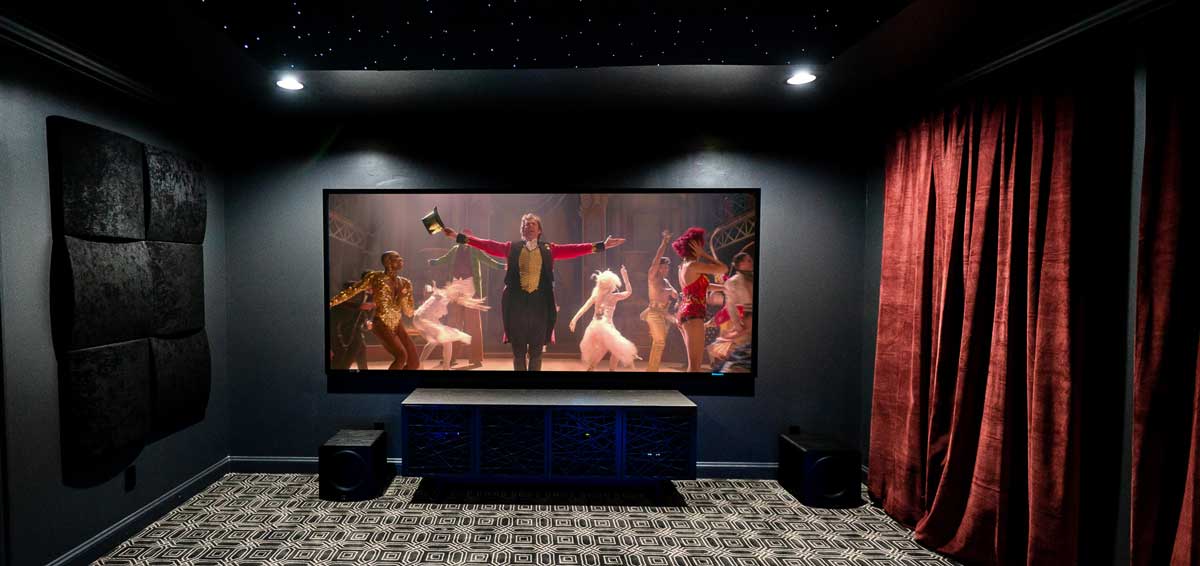 Vicoustic Cinema Round acoustic panels in home theater