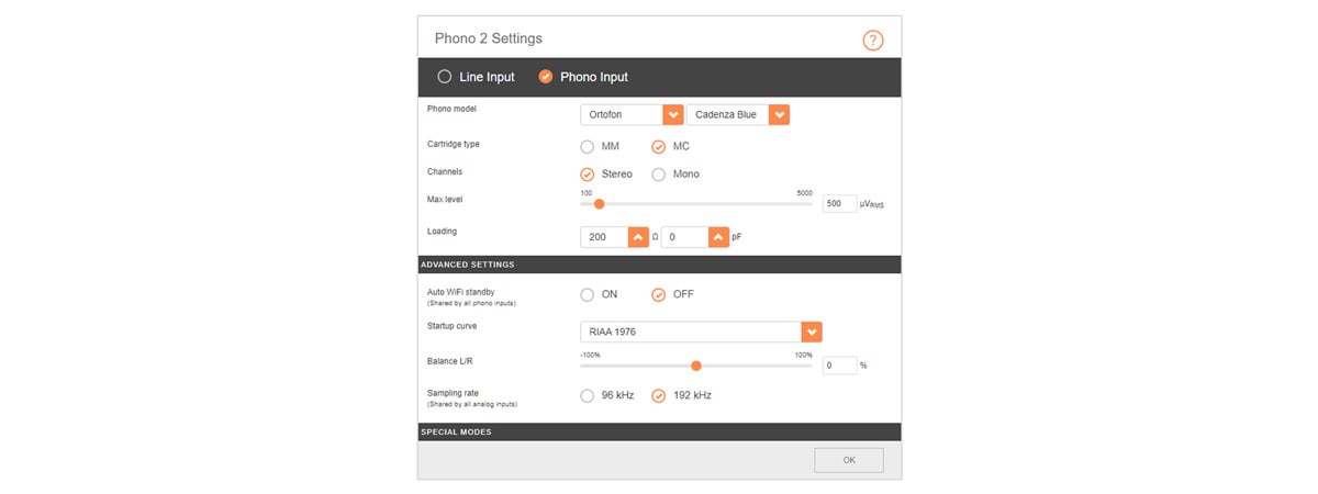 Devialet Expert 220 Pro Phono 2 Settings screenshot