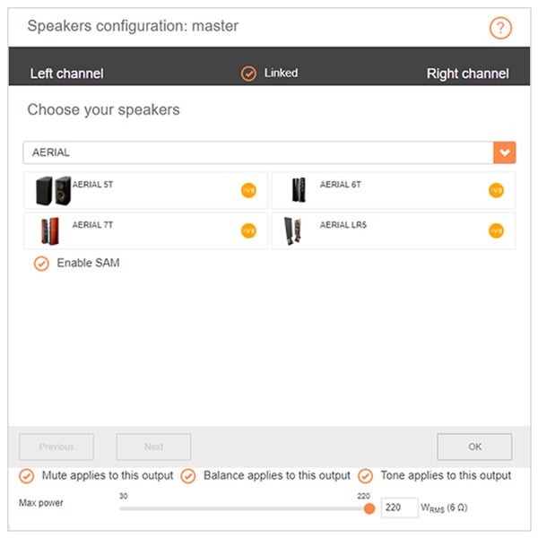 Devialet Expert 220 Pro speaker configuration screenshot