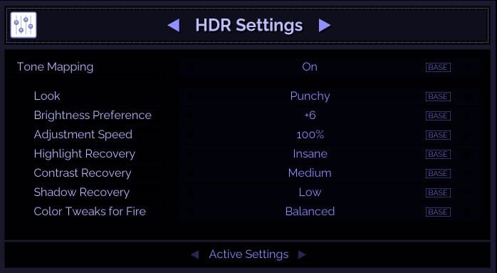 HDR Settings Screenshot