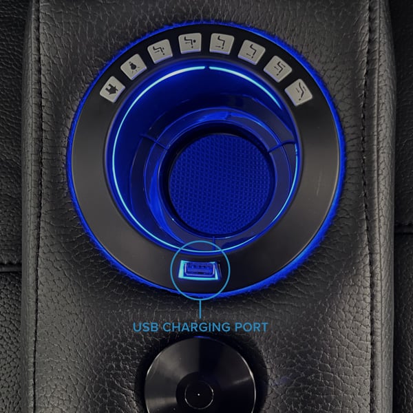 Cupholder detail with USB charging port