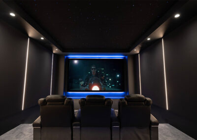 Rear view of home theater seating and screen