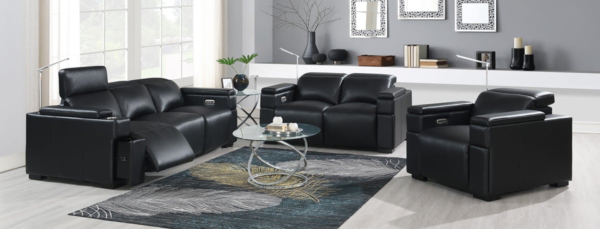 Rowone Calveri in black leather in a living room setting