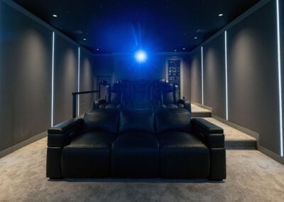 Front view of home theater seating and projector