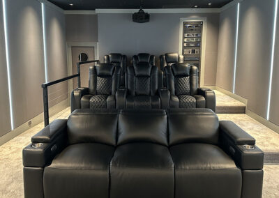 Front view of home theater seating and projector